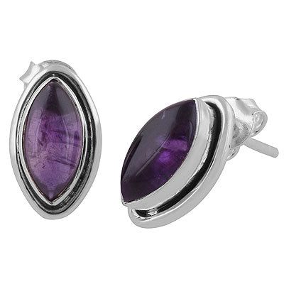 Stunning Oxidised Gemstones Around Amethyst Marquise Shape 925 Sterling Solid Silver Studs Earrings - R6100512-1