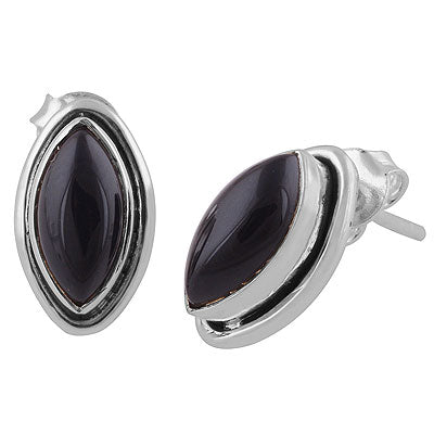 Stunning Oxidised Gemstones Around Black Onyx Marquise Shape 925 Sterling Solid Silver Studs Earrings - R6100512-12