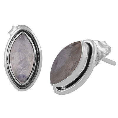 Stunning Oxidised Gemstones Around Rainbow Moonstone Marquise Shape 925 Sterling Solid Silver Studs Earrings - R6100512-4