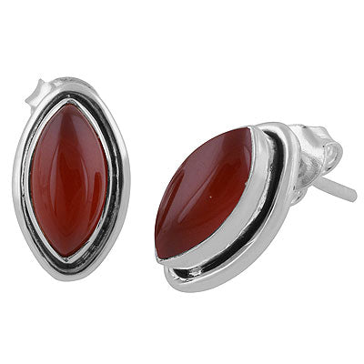 Stunning Oxidised Gemstones Around Carnelian Marquise Shape 925 Sterling Solid Silver Studs Earrings - R6100512-6