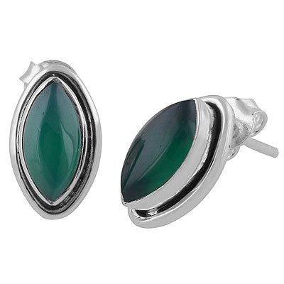 Stunning Oxidised Gemstones Around Green Onyx Marquise Shape 925 Sterling Solid Silver Studs Earrings - R6100512-7