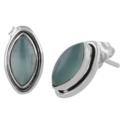 Stunning Oxidised Gemstones Around Aqua Chalcedony Marquise Shape 925 Sterling Solid Silver Studs Earrings - R6100512-9