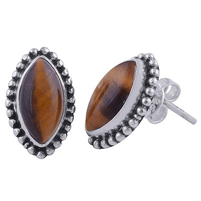 925 Sterling Silver Tiger's Eye Stud Earrings - R6100513-10