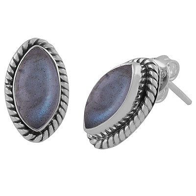 Alluring Twisted Wire Work Around Labradorite Marquise Shape 925 Sterling Solid Silver Studs Earrings - R6100514-13
