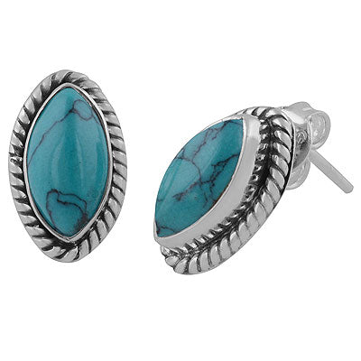 Alluring Twisted Wire Work Around Turquoise Marquise Shape 925 Sterling Solid Silver Studs Earrings - R6100514-3