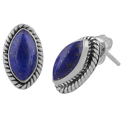Alluring Twisted Wire Work Around Lapis Marquise Shape 925 Sterling Solid Silver Studs Earrings - R6100514-5