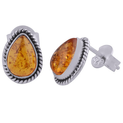 Alluring Twisted Wire Work Around Amber Pear Shape 925 Sterling Solid Silver Studs Earrings - R6100519-2