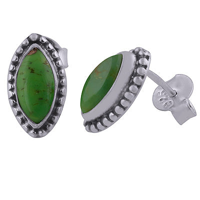 925 Sterling Silver Green Copper Turquoise Stud Earrings - R6100524-1