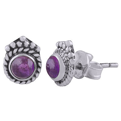 Gorgeous Twisted Wire & Rawa Work Around Amethyst Round Shape 925 Sterling Solid Silver Studs Earrings - R6100528-31
