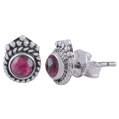 Gorgeous Twisted Wire & Rawa Work Around Garnet Round Shape 925 Sterling Solid Silver Studs Earrings - R6100528-32