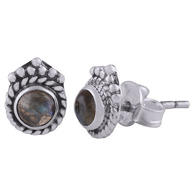 Gorgeous Twisted Wire & Rawa Work Around Labradorite Round Shape 925 Sterling Solid Silver Studs Earrings - R6100528-35
