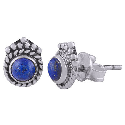Gorgeous Twisted Wire & Rawa Work Around Lapis Round Shape 925 Sterling Solid Silver Studs Earrings - R6100528-36