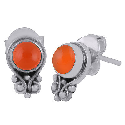 Gorgeous Rawa Work Around Carnelian Round Shape 925 Sterling Solid Silver Stud Earrings - R6100531-37