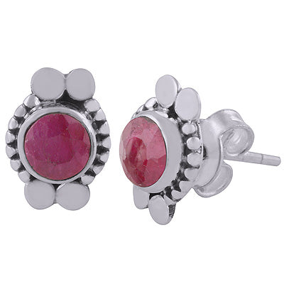 925 Sterling Silver Red Corundum Stud Earrings - R6100534-10