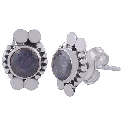 925 Sterling Silver Blue Corundum Stud Earrings - R6100534-11