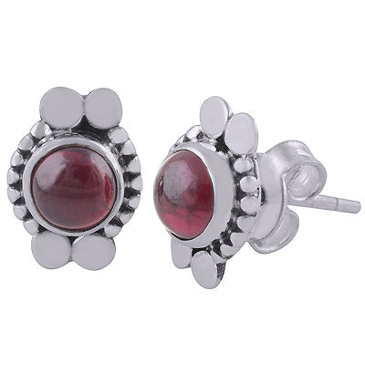 925 Sterling Silver Garnet Stud Earrings - R6100534-2