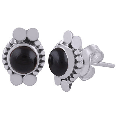 925 Sterling Silver Black Onyx Stud Earrings - R6100534-9