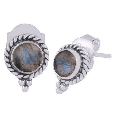 Beautifully Handcrafted Work Around Labradorite Round Shape 925 Sterling Solid Silver Studs Earrings - R6100536-35