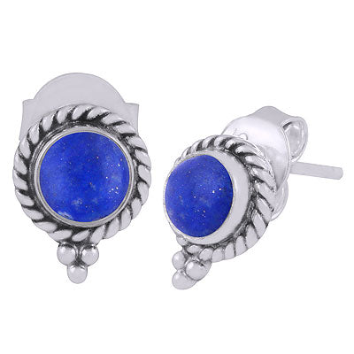 Beautifully Handcrafted Work Around Lapis Round Shape 925 Sterling Solid Silver Studs Earrings - R6100536-36