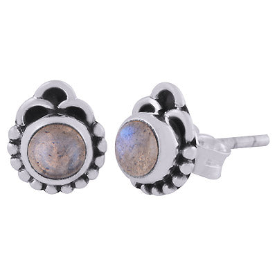 Authentic Rawa & Wire Work Around Labradorite Round Shape 925 Sterling Solid Silver Stud Earrings - R6100537-25