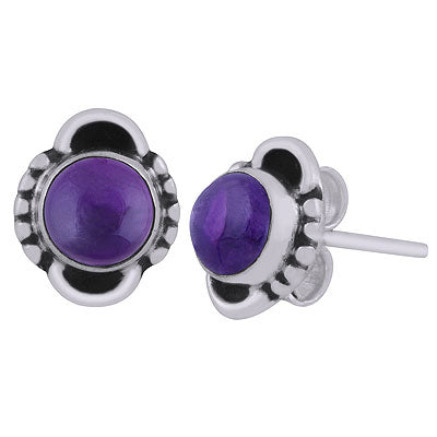 Beautifully Handcrafted Amethyst Round Shape 925 Sterling Solid Silver Studs Earrings - R6100538-21
