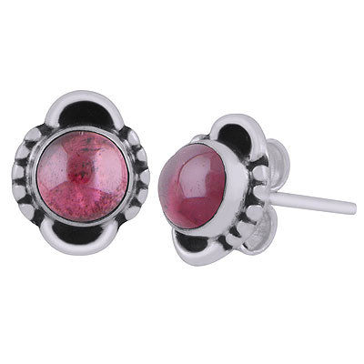 Beautifully Handcrafted Garnet Round Shape 925 Sterling Solid Silver Studs Earrings - R6100538-22