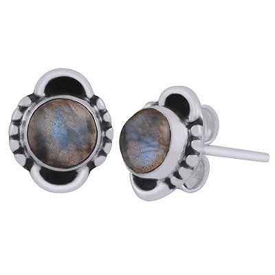 Beautifully Handcrafted Labradorite Round Shape 925 Sterling Solid Silver Studs Earrings - R6100538-25