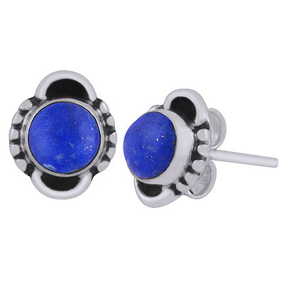 Beautifully Handcrafted Lapis Round Shape 925 Sterling Solid Silver Studs Earrings - R6100538-26