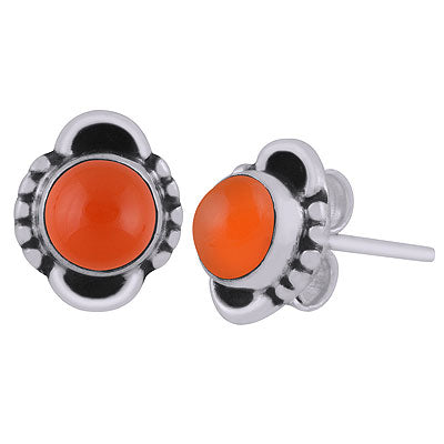 Beautifully Handcrafted Carnelian Round Shape 925 Sterling Solid Silver Studs Earrings - R6100538-27