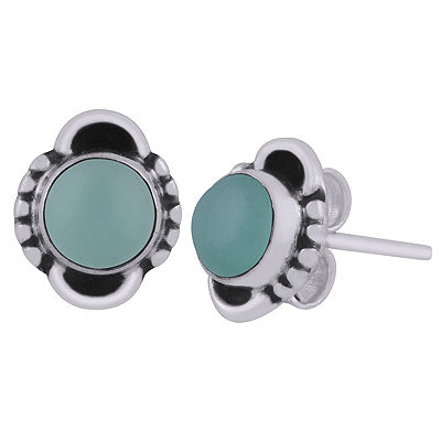 Beautifully Handcrafted Aqua Chalcedony Round Shape 925 Sterling Solid Silver Studs Earrings - R6100538-30