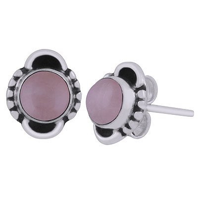 Beautifully Handcrafted Rose Quartz Round Shape 925 Sterling Solid Silver Studs Earrings - R6100538-33