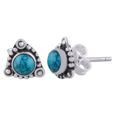Stunning Rawa work Around Turquoise Round Shape 925 Sterling Solid Silver Studs Earrings - R6100539-53