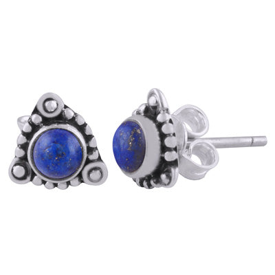 Stunning Rawa work Around Lapis Round Shape 925 Sterling Solid Silver Studs Earrings - R6100539-56