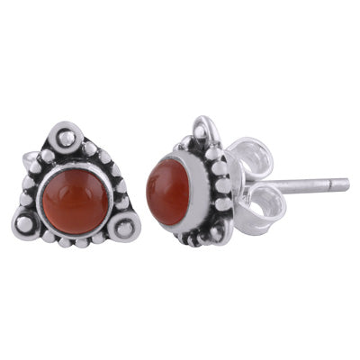 Stunning Rawa work Around Carnelian Round Shape 925 Sterling Solid Silver Studs Earrings - R6100539-57