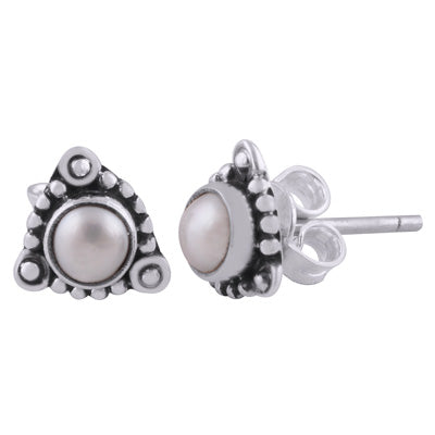 Stunning Rawa work Around Pearl Round Shape 925 Sterling Solid Silver Studs Earrings - R6100539-65