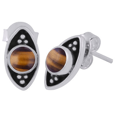 Gorgeous Rawa Work Around Tiger's Eye Round Shape 925 Sterling Solid Silver Stud Earrings - R6100540-31