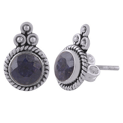 925 Sterling Silver Blue Corundum Stud Earrings - R6100543-10