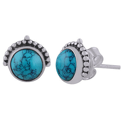 925 Sterling Silver Turquoise Stud Earrings - R6100544-3