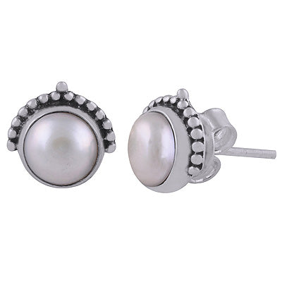 925 Sterling Silver Pearl Stud Earrings - R6100544-7