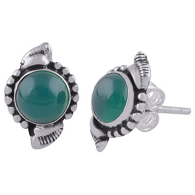925 Sterling Silver Green Onyx Stud Earrings - R6100546-8