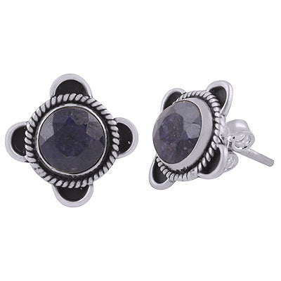 925 Sterling Silver Blue Corundum Stud Earrings - R6100547-11