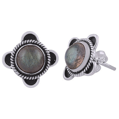 925 Sterling Silver Rainbow Moonstone Stud Earrings - R6100547-5