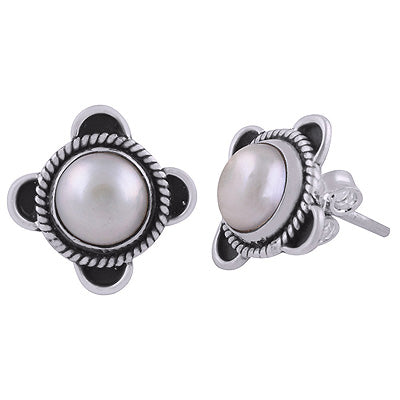 925 Sterling Silver Pearl Stud Earrings - R6100547-7
