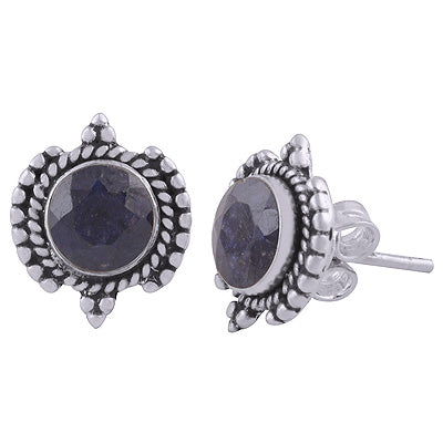 925 Sterling Silver Blue Corundum Stud Earrings - R6100548-10