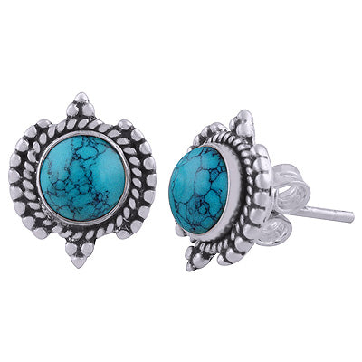 925 Sterling Silver Turquoise Stud Earrings - R6100548-2