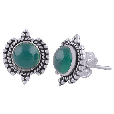 925 Sterling Silver Green Onyx Stud Earrings - R6100548-6