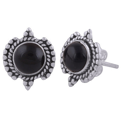 925 Sterling Silver Black Onyx Stud Earrings - R6100548-8