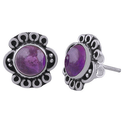 925 Sterling Silver Amethyst Stud Earrings - R6100551-1