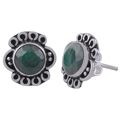 925 Sterling Silver Green Corundum Stud Earrings - R6100551-10
