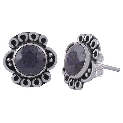 925 Sterling Silver Blue Corundum Stud Earrings - R6100551-11